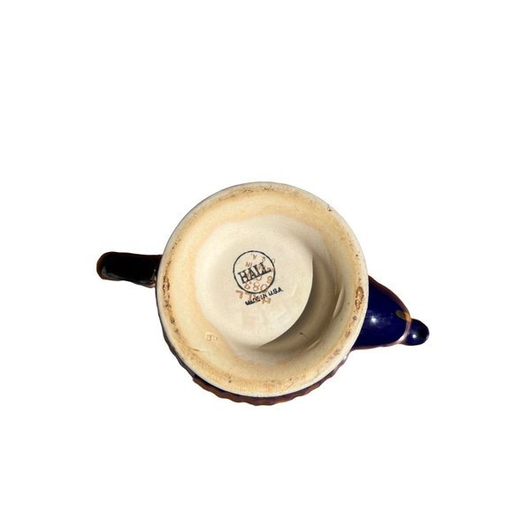 Vintage Cobalt Blue Hall Teapot Los Angeles Gold Trim Ribbed 083 READ - Picture 10 of 11